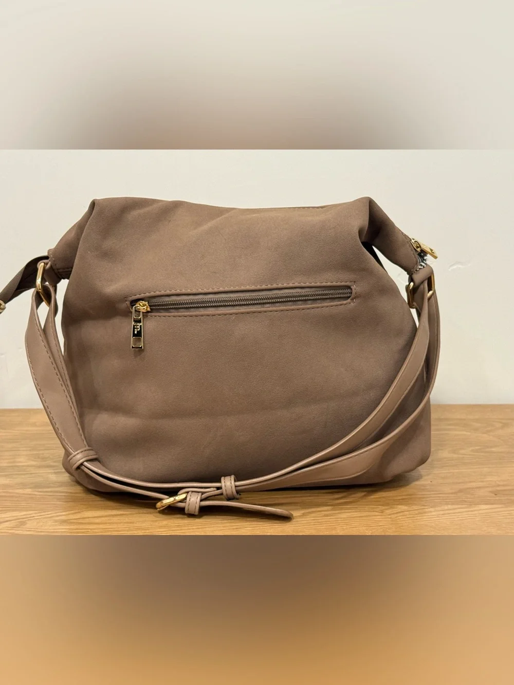 Taupe Suede Shoulder Bag with Soft Hobo Shape